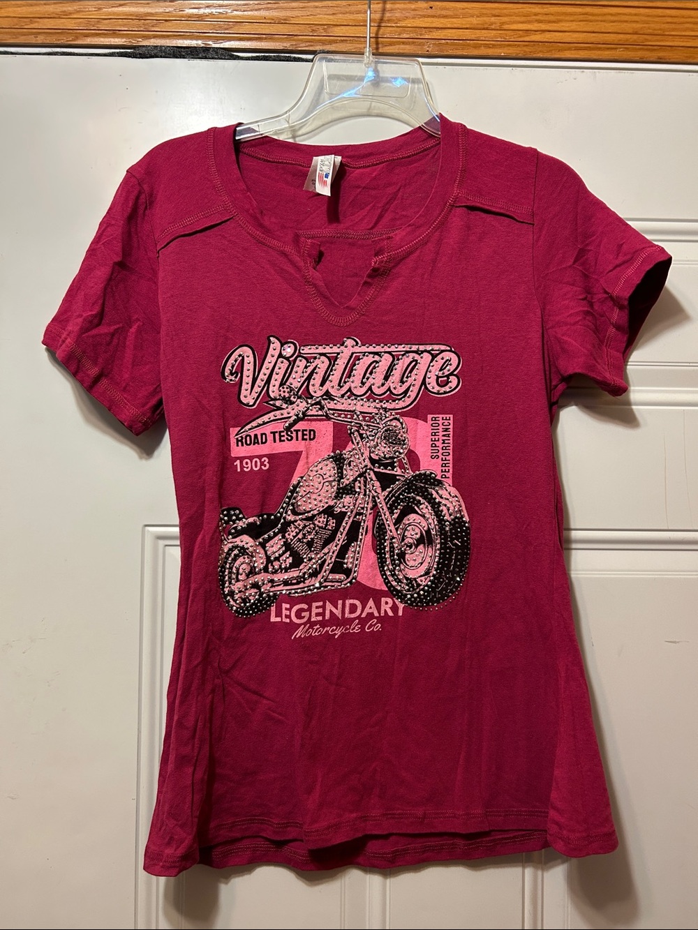 liberty Vintage Motorcycle Graphic Tee in Deep Pink L